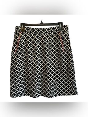 LE LIS A-Line Skirt Women L Faux Pockets Made In USA Black White Geometric Print